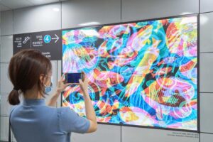 Посетитель фотографирует современную арт-инсталляцию на станции Сонсин (линия 4, Сеул)